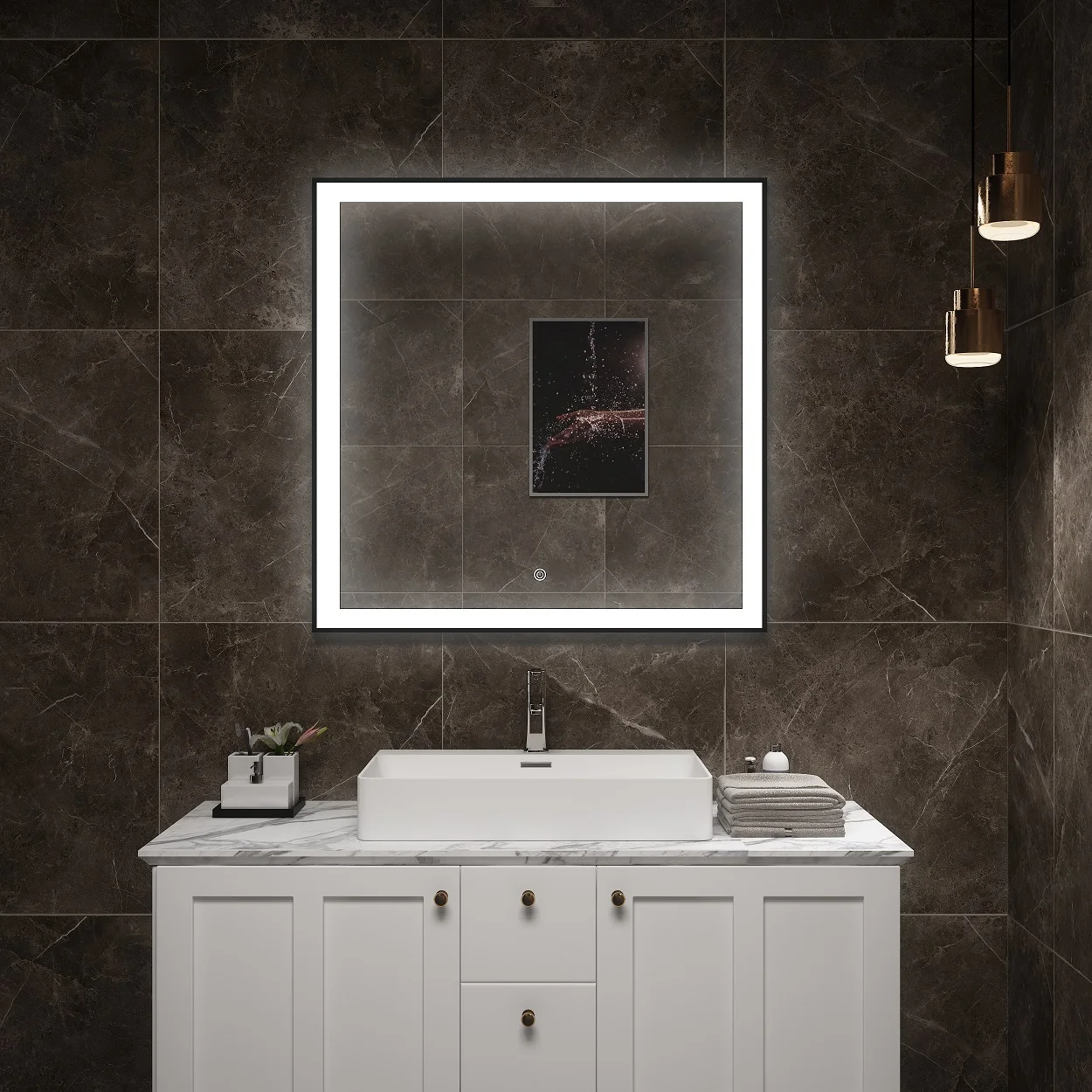 Rectangle Bathroom LED Mirrors with Frame Modern Bathroom Furniture Hotel Bathroom Vanity Lighted Make up Mirror