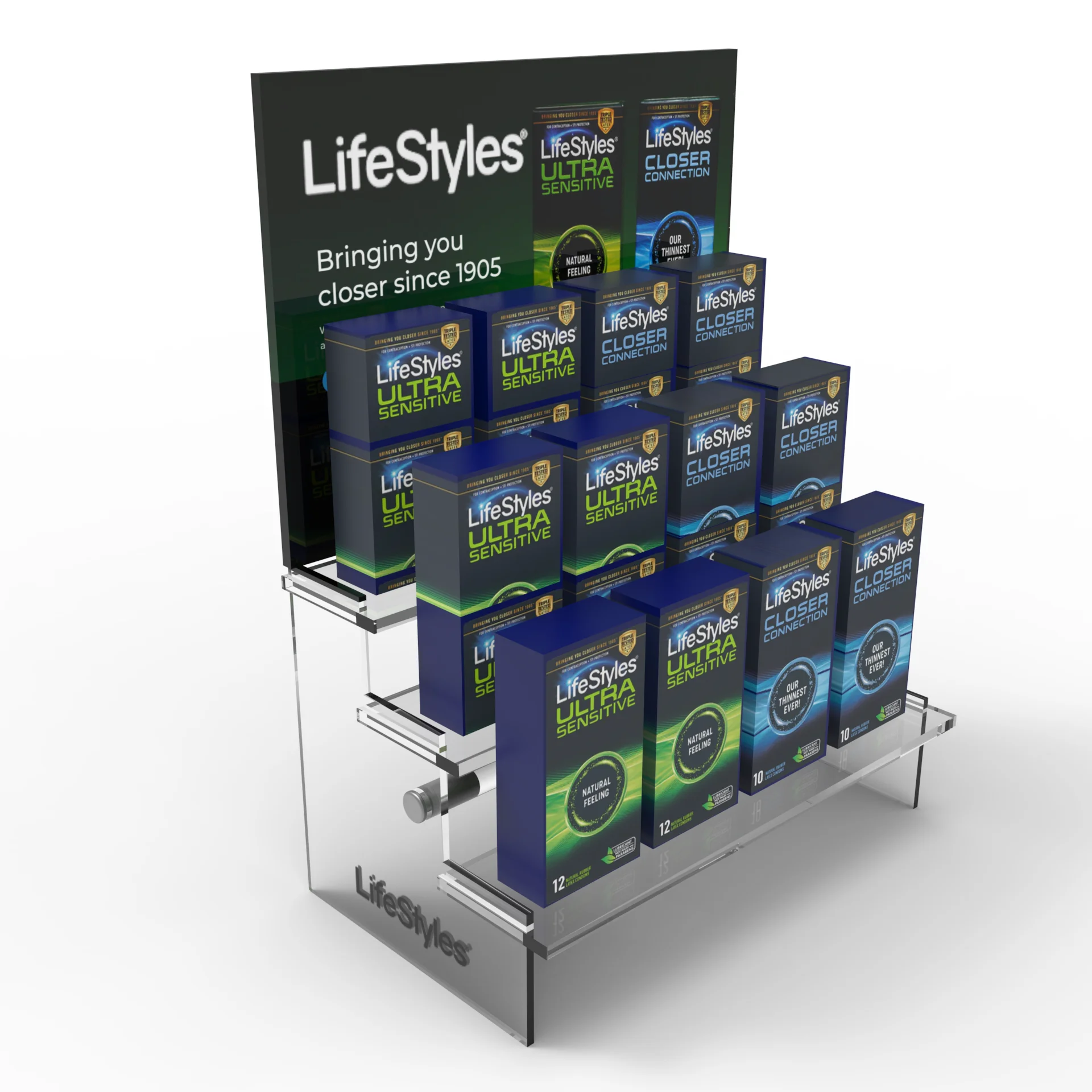 Bevis Customizable Condom Pallet Display Acrylic Retail Display Stand Acrylic Condom Display Stand for Supermarket