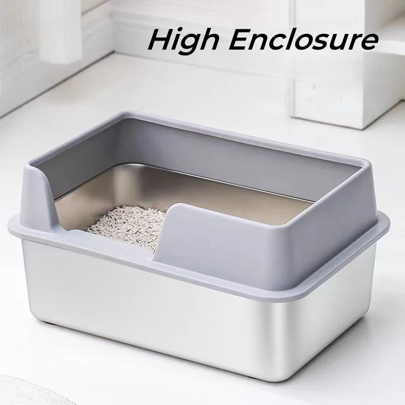 Stainless Steel Cat Litter Box With High Sides Never Absorbs Odor