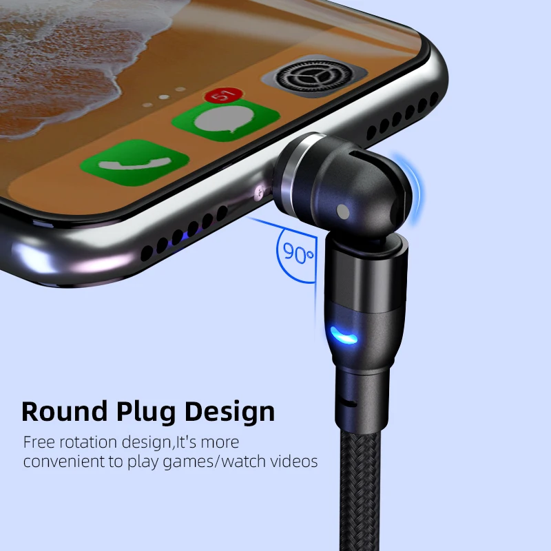 On stock 540 degree rotating magnetic charger 3 in 1 L shape & straight use  magnetic quick Charging data Cable micro usb cable