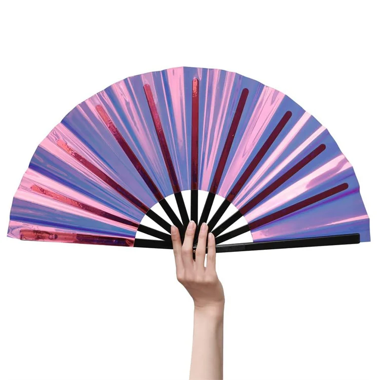 13inch Large Shining Rave Folding Hand Fan Clack Handheld Fan for Party Night Club Festival