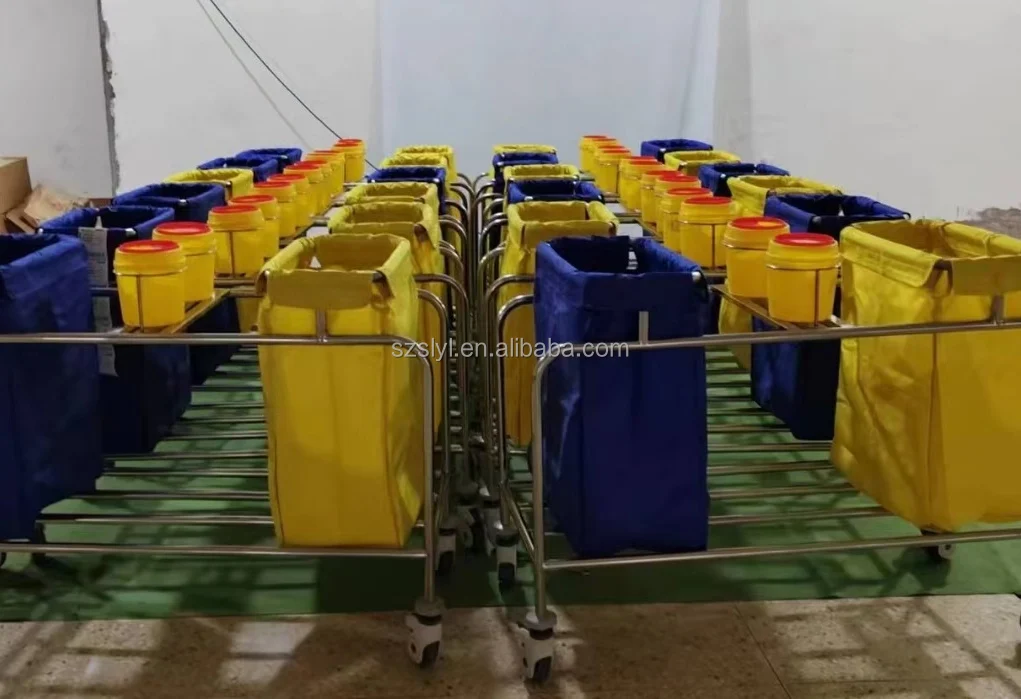 Customized Hotel Stainless Steel Linen Laundry Trolley Cleaning Cart Hospital Trash Can