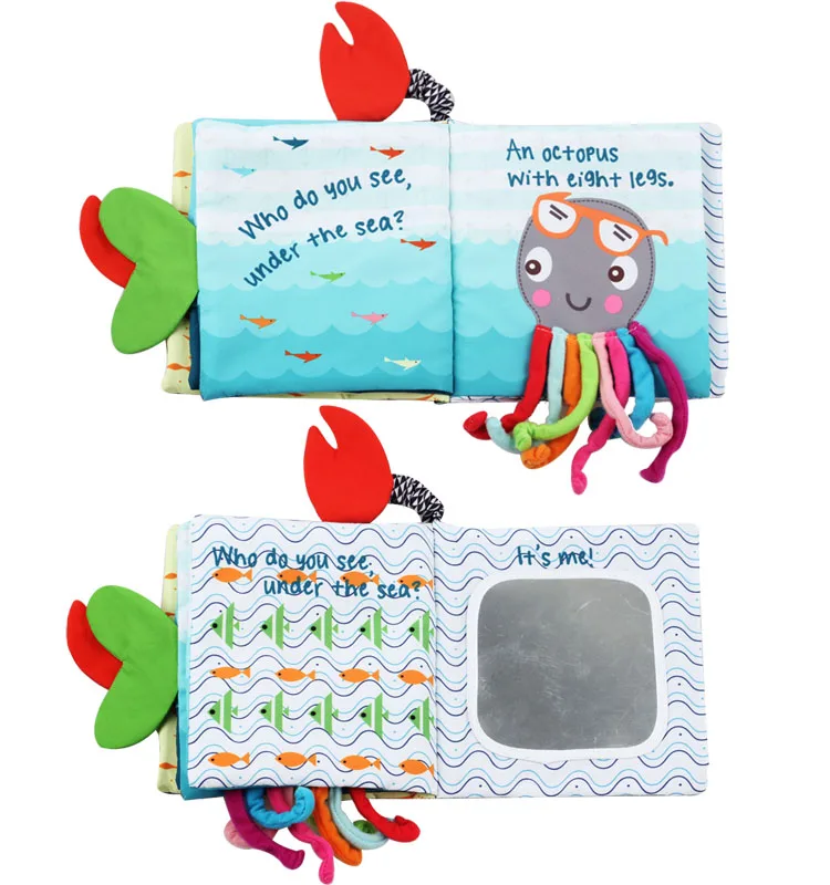 Educational Toy Touch and Feel Handmade Baby Soft Fabric Cloth Book With Crinkle Flaps and Elastic Strings