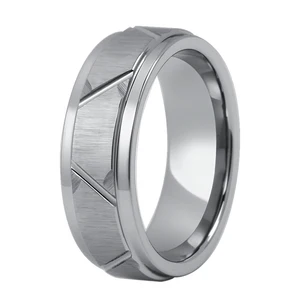 8mm Faceted Chute Rhombus Brushed Tungsten Men Ring Titanium Rings Mens Wedding Bands
