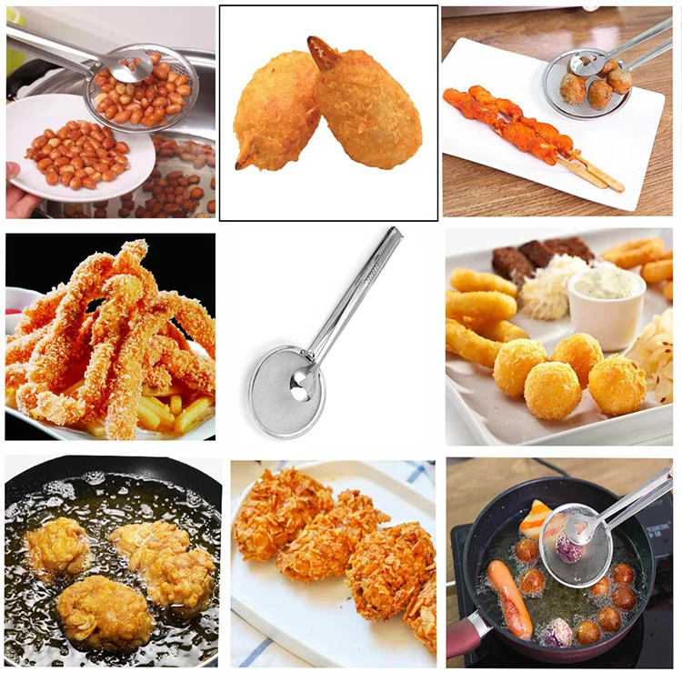 2 In 1 Stainless Steel Kitchen Deep Frying Tongs With Strainer Oil