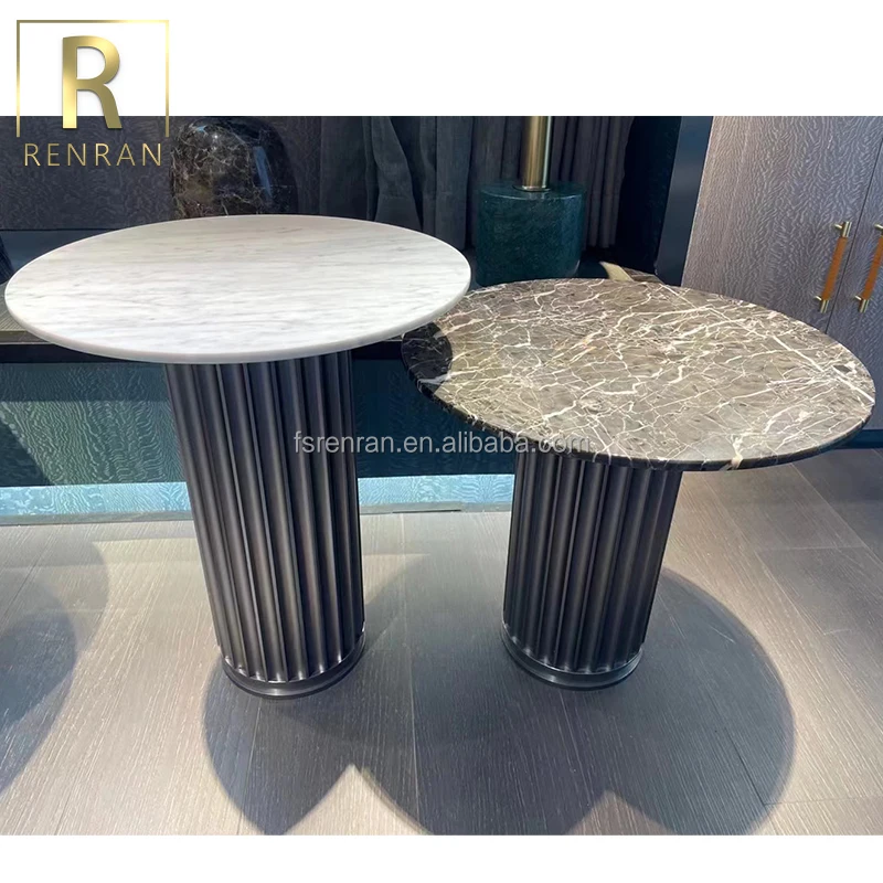 Italian Fancy Modern Luxury Living Room Furniture Marble Top Round Coffee Table Set With Metal