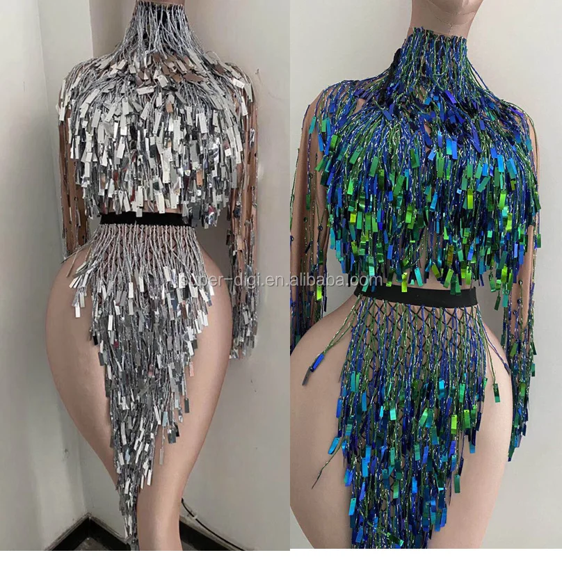 Мигающий серебристыми блестками платье с бахромой единого дизайна для женщин танцор костюмы ночного клуба танцевального шоу наряд на день рождения платья знаменитостей одежда