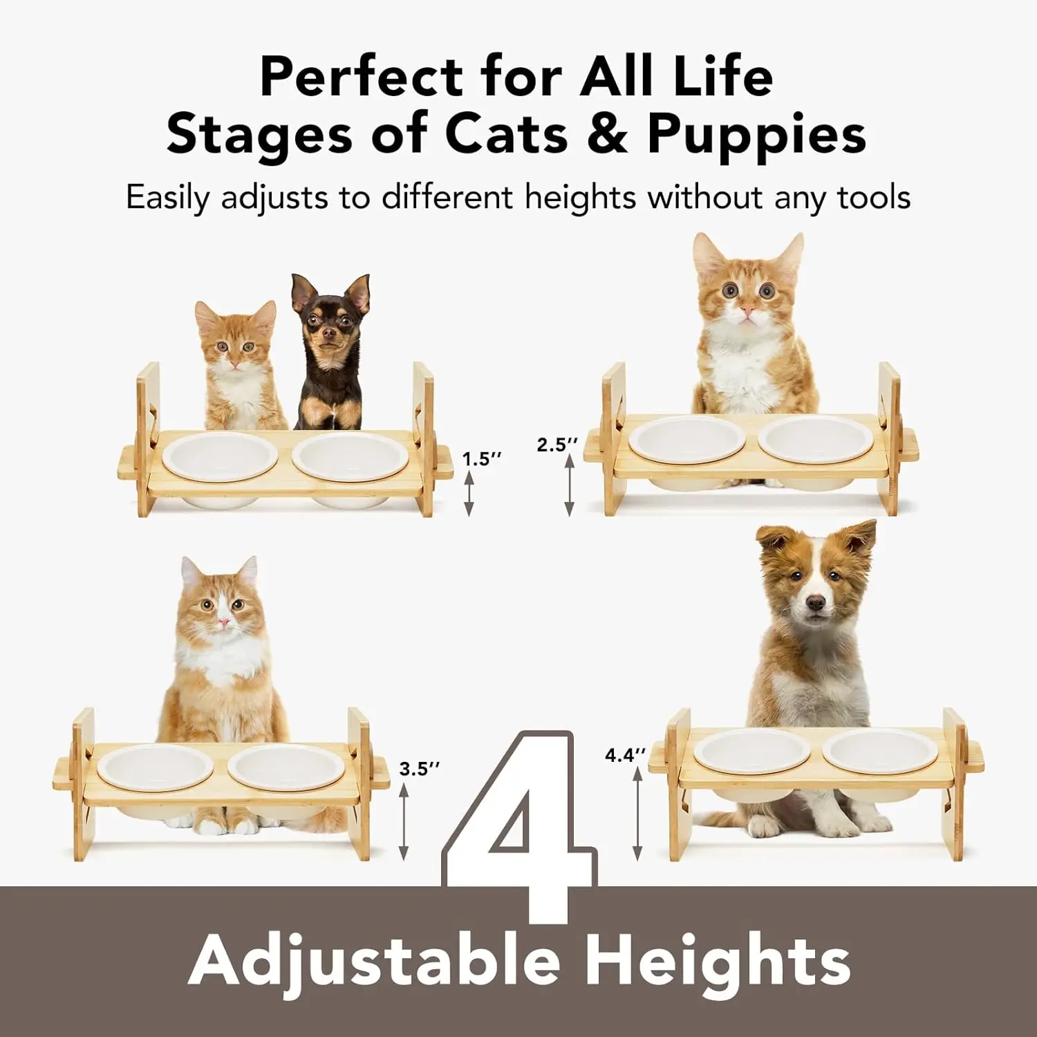 product bamboo ceramic 15 tilted raised cat bowls for indoor kidsadjustable anti vomiting dishwasher safe for food water-1