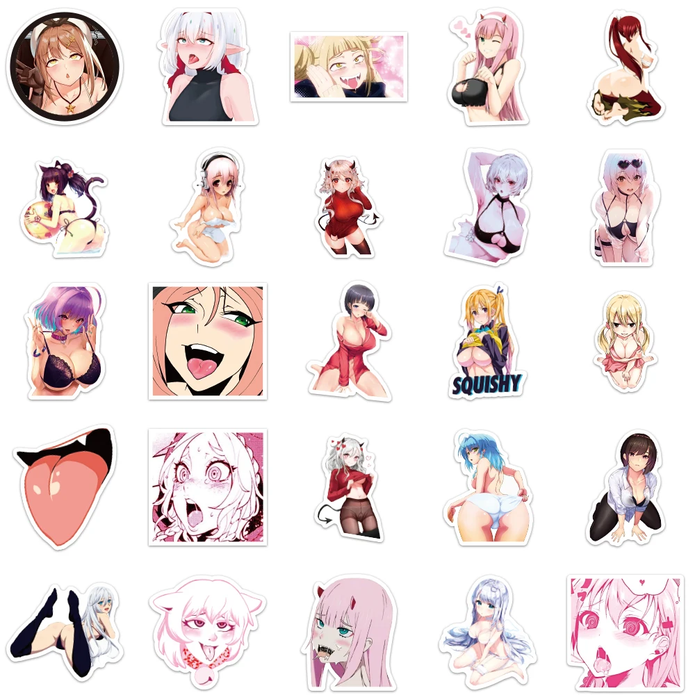 Ahegao Сексуальная аниме девушка наклейки для взрослых мужчин и женщин черный и белый бутылка воды компьютер мобильный телефон мотоцикл скейтборд кровать