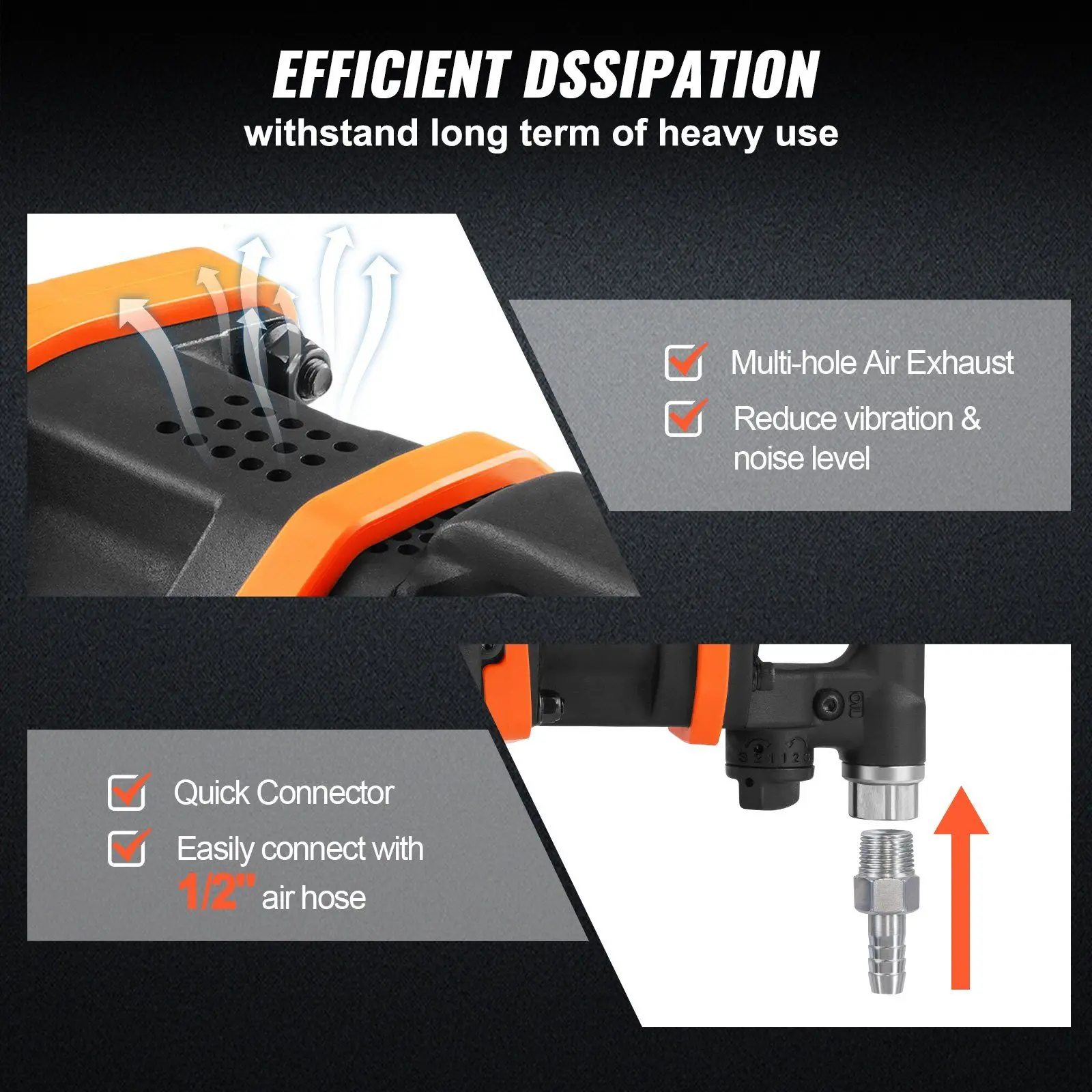 DB Wholesale 1 Inch Twin Hammer Air Impact Wrench 3160 Ft-lbs High Reverse Torque Output 8 Inch Extended Pneumatic Impact Gun - Image 5