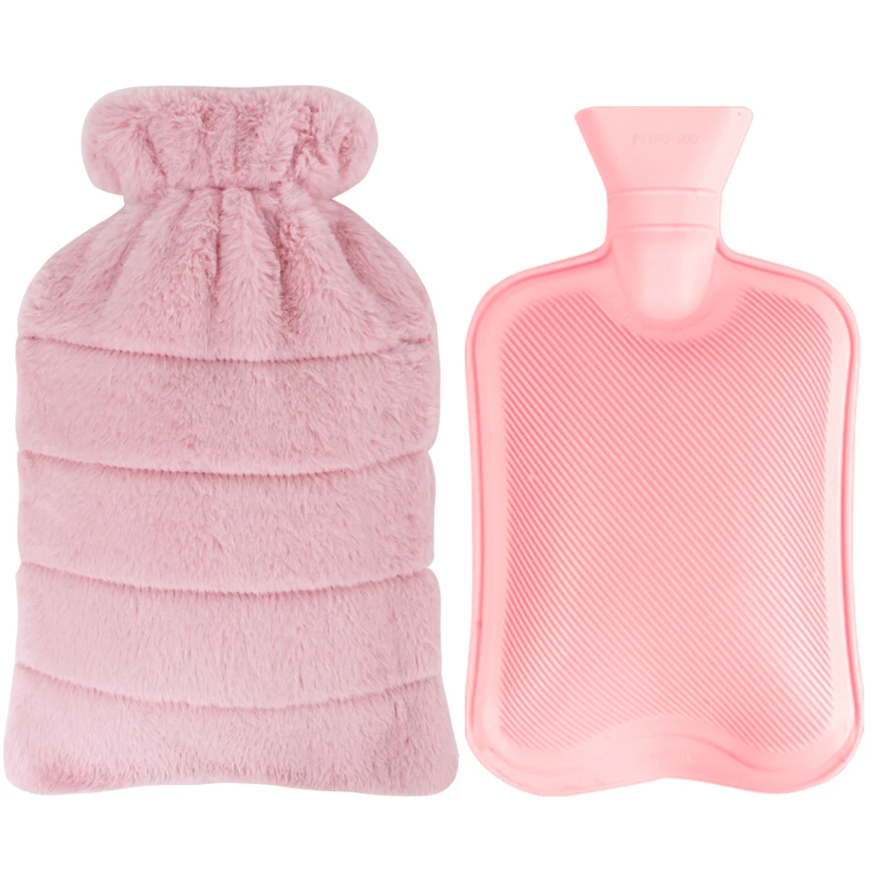 Reusable Hot Water Bottle Bag with Plush Soft Fur Cover Rubber Hot Water Bag Cover Custom
