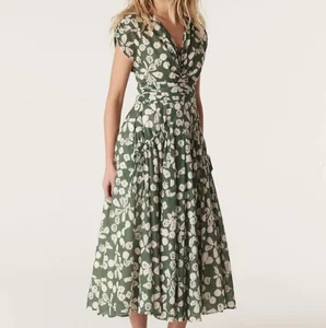 Summer Vintage Fashion XS-XL Vintage Chiffon Maxi Dress Ripped Design Spandex Material Empire Waistline Ruffles Ties OEM Service