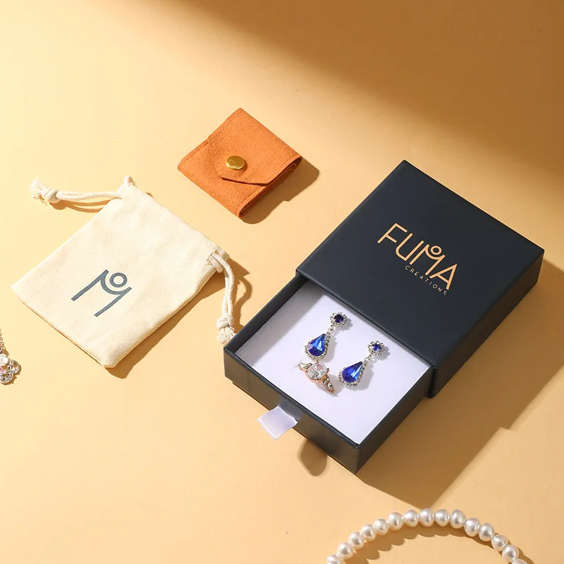 Luxury Jewelry Gift Box Set Custom Drawer Box Paper Cotton Bags Microfiber Buckle Closure Storing Earrings Necklaces Bracelets factory
