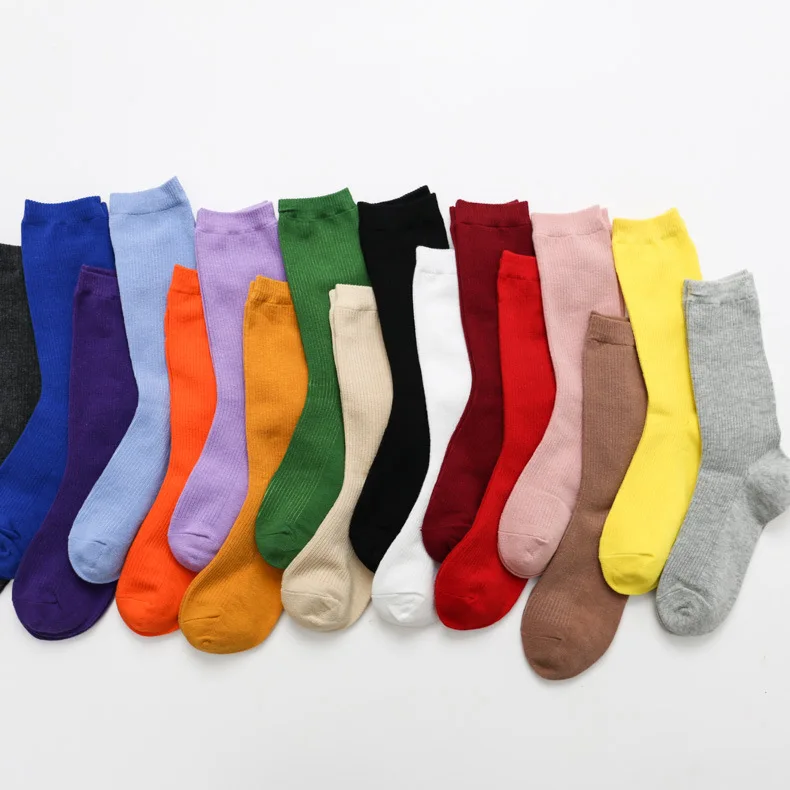 Однотонные красочные хлопковые носки в рубчик, женские хлопковые носки, удобные дизайнерские короткие носки для женщин и мужчин