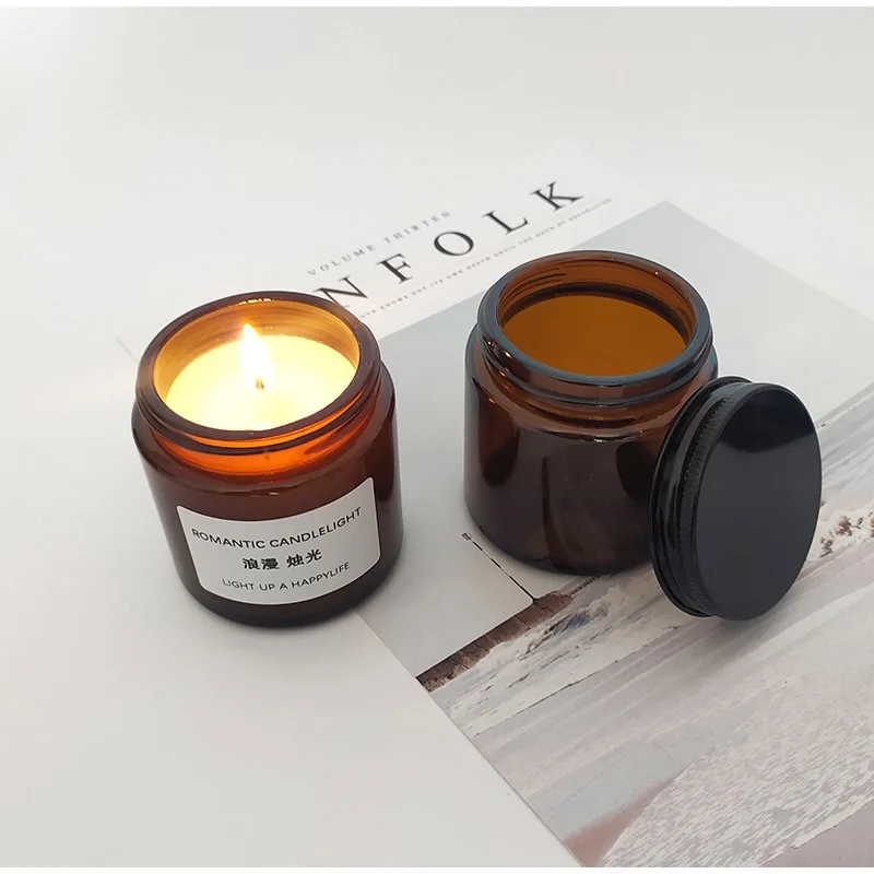 100ml 250ml 500ml Amber Glass Candle Jar With Black Metal Cap| Alibaba.com