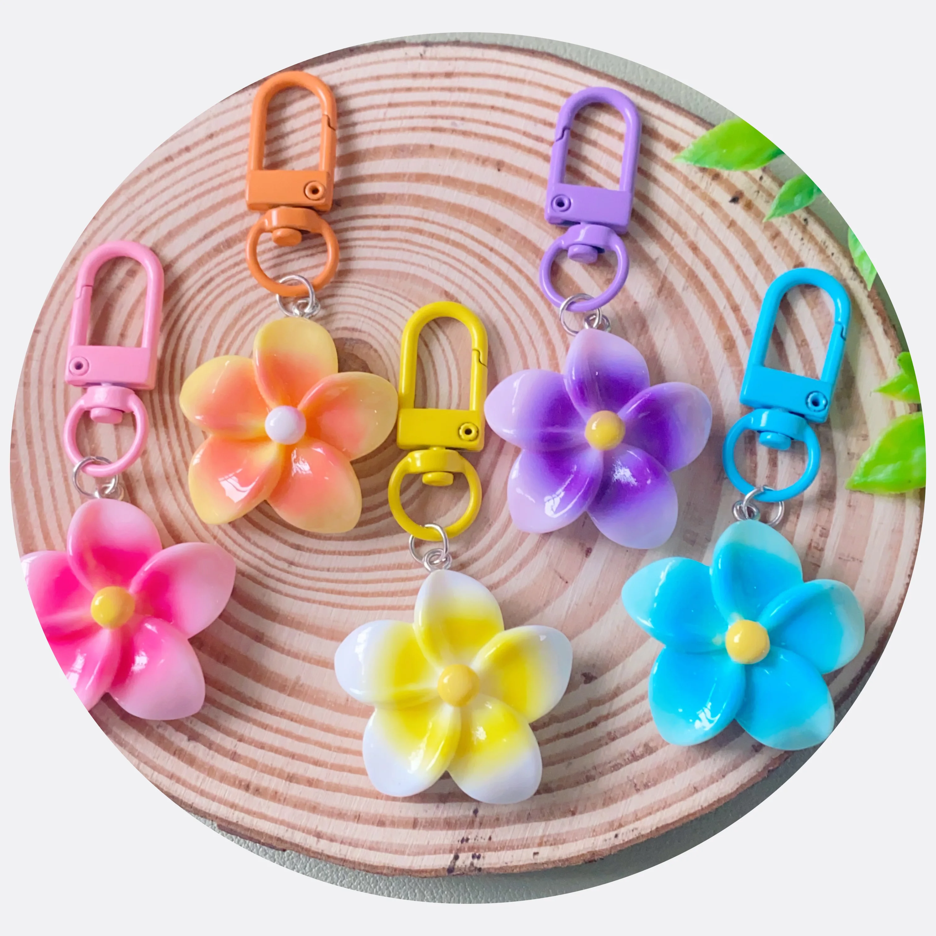 New Cute Summer Plumeria Flower Keychains Keyrings Tassel for