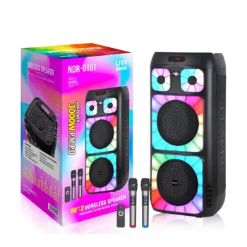 Big Power Outdoor Wireless Portable Double 10 inch Trolley Speaker With Wireless Mic LED Colorful Light DJ Party Karaoke Speaker