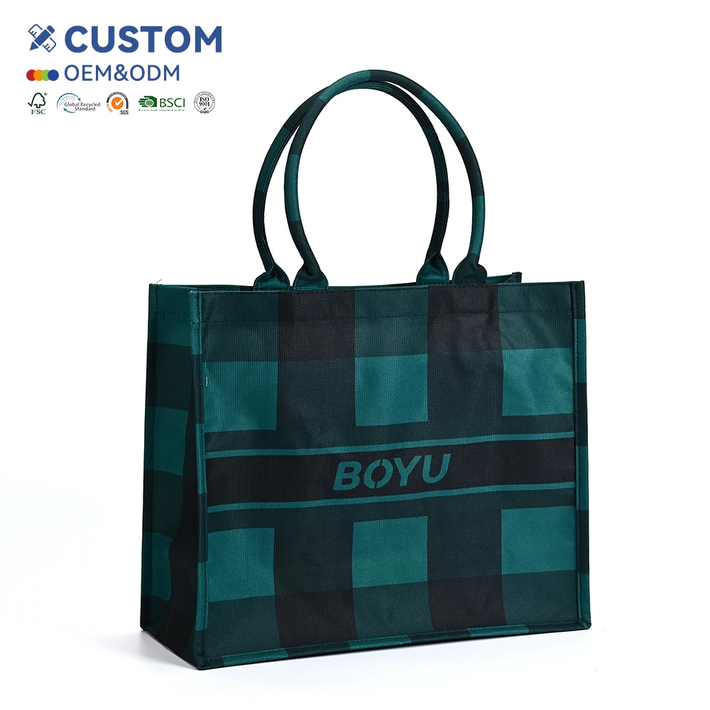 Reusable Printed RPET Bags Outdoor Travel Shopping RPET Bags Large Capacity Linen Tote Bags Custom Prints