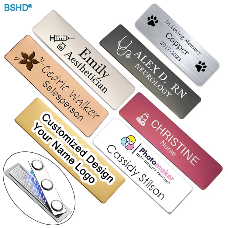 Personalised Custom Logo Magnet Button Laser Stainless Steel Blank Pins Staff Magnetic Name Plate Tag Badges for Waiters Company
