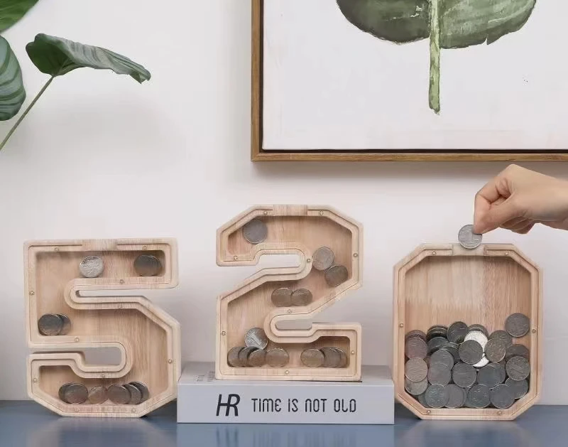 Персонализированная деревянная прозрачная коробка для монет экономии денег
