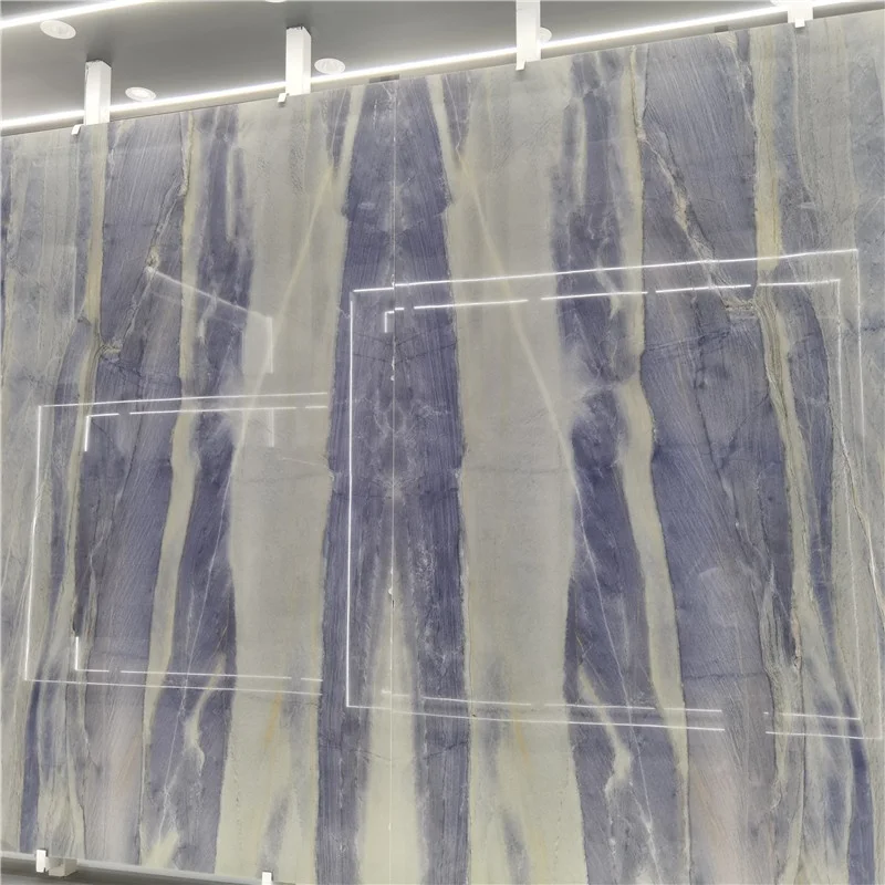 product natural royal spectrolite blue quartzite exotic stone slab book match wall background  decoration-3