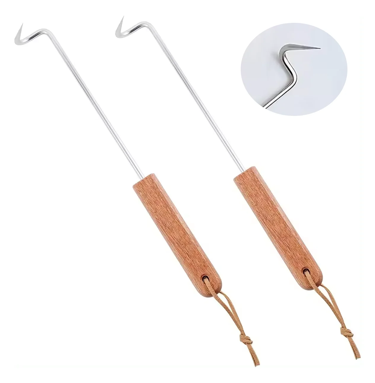 2 Pcs 17 Inch Meat Hook Flippers Turners Pigtail Food Flippers with Stainless Steel Shafts