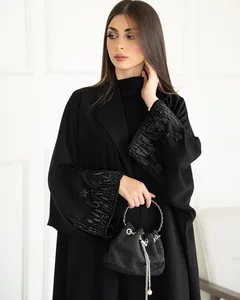 Oem Odm Suadi Dubai Modest Long Sleeve  Fashion Muslim Women Open Abaya Custom Made Elegant OpenIntricate Embroidery and Beading