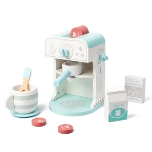 Montessori Wooden Simulation Coffee Machine Pretend Play Kitchen Cookware Educational Learning Toy for Kids Toddler Boys & Girls