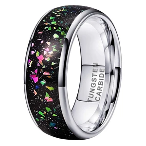 Coolstyle Jewelry 8mm Tungsten Carbide Ring for Men Women Colorful Fragments Inlay Domed Style Polished Shiny Comfort Fit