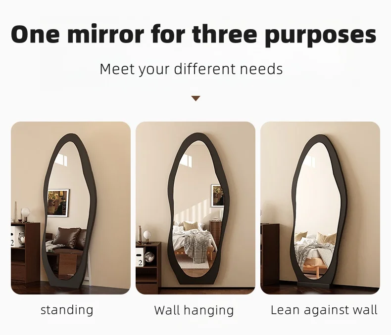 Solid wood base MDF frame full size standing floor home decor retro style long mirror living room salon mirror spiegel espejo