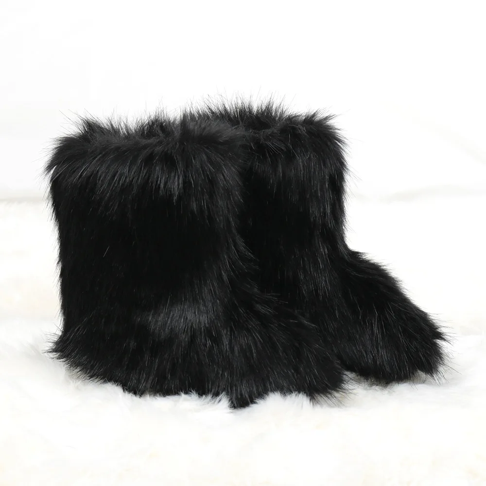 Snow Boots Ladies Plush Boots Female Warm Luxury Footwear Furry Cotton Shoes 2024 Women's Fluffy Faux Fox Fur Winter Adult OEM