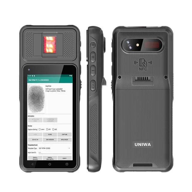 UNIWA F501 5Inch 5000mAh NFC Portable Handheld Rugged 2D Barcode Scanner With Biometric Fingerprint Reader