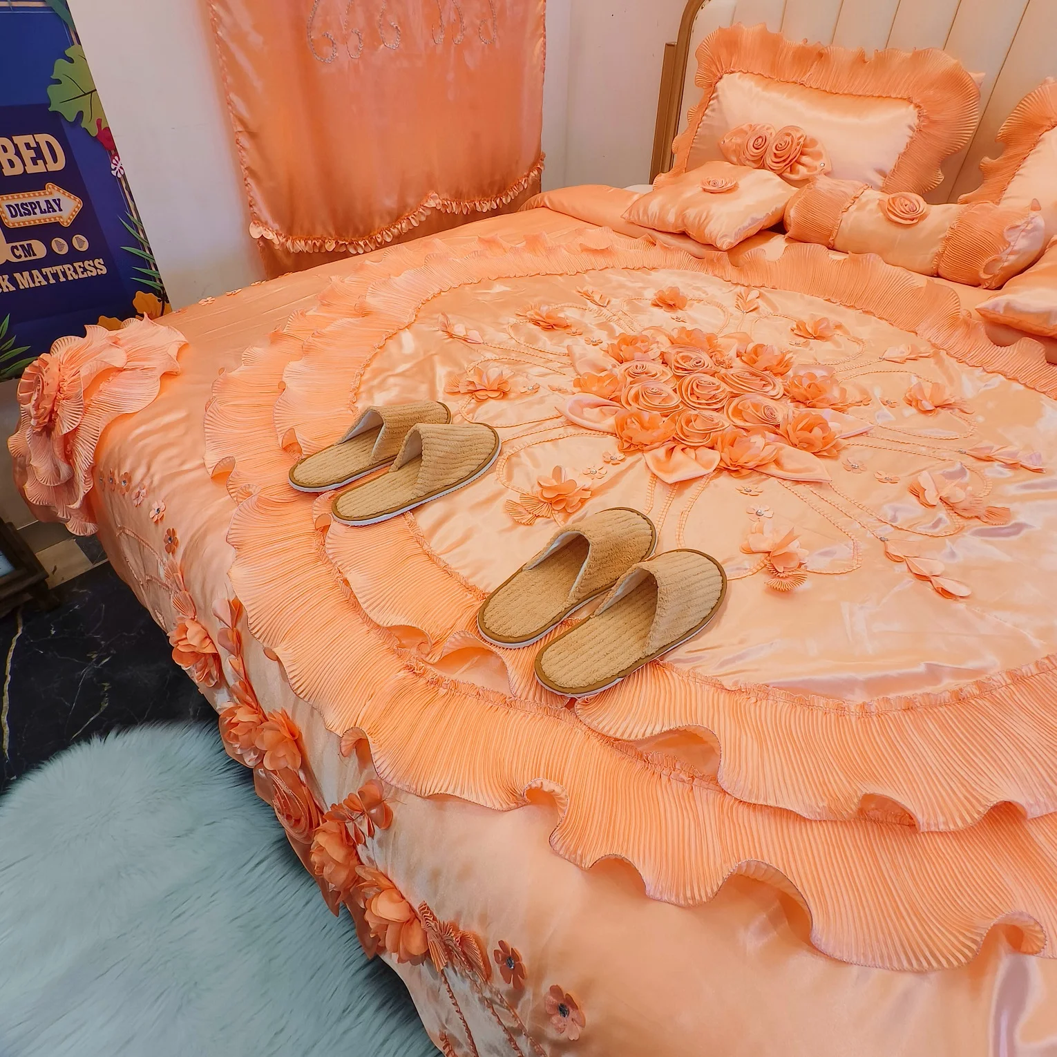 King Size 10 Piece Luxury Comforter Set Bridal Bedding Set with Curtains  Lace Princess Wedding Sheet Set with Slippers