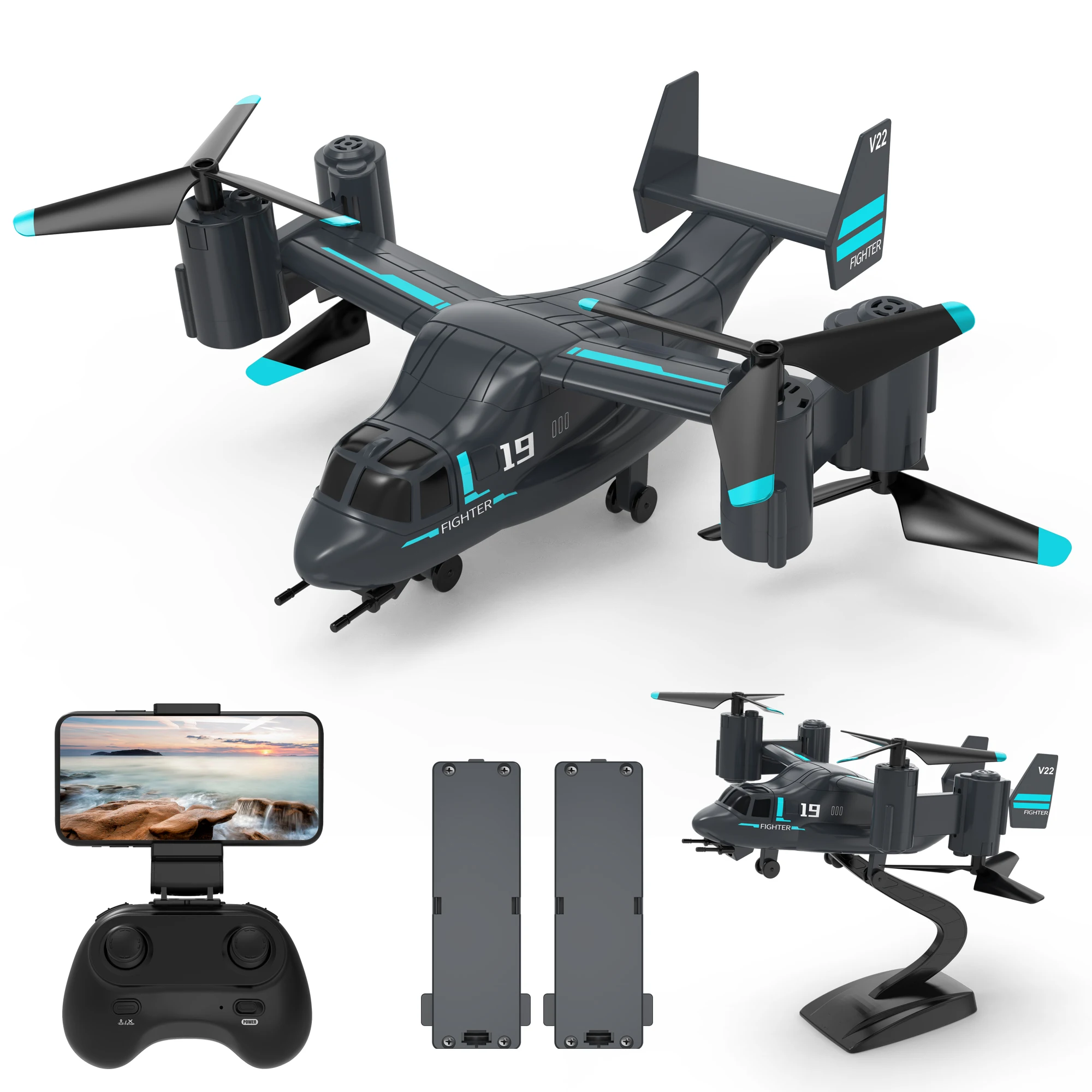 LM19 Real-Time Image Transmission 2-in-1 Fighter Aircraft Mini Drone Toy Headless Mode FPV Camera Real Time Image RC