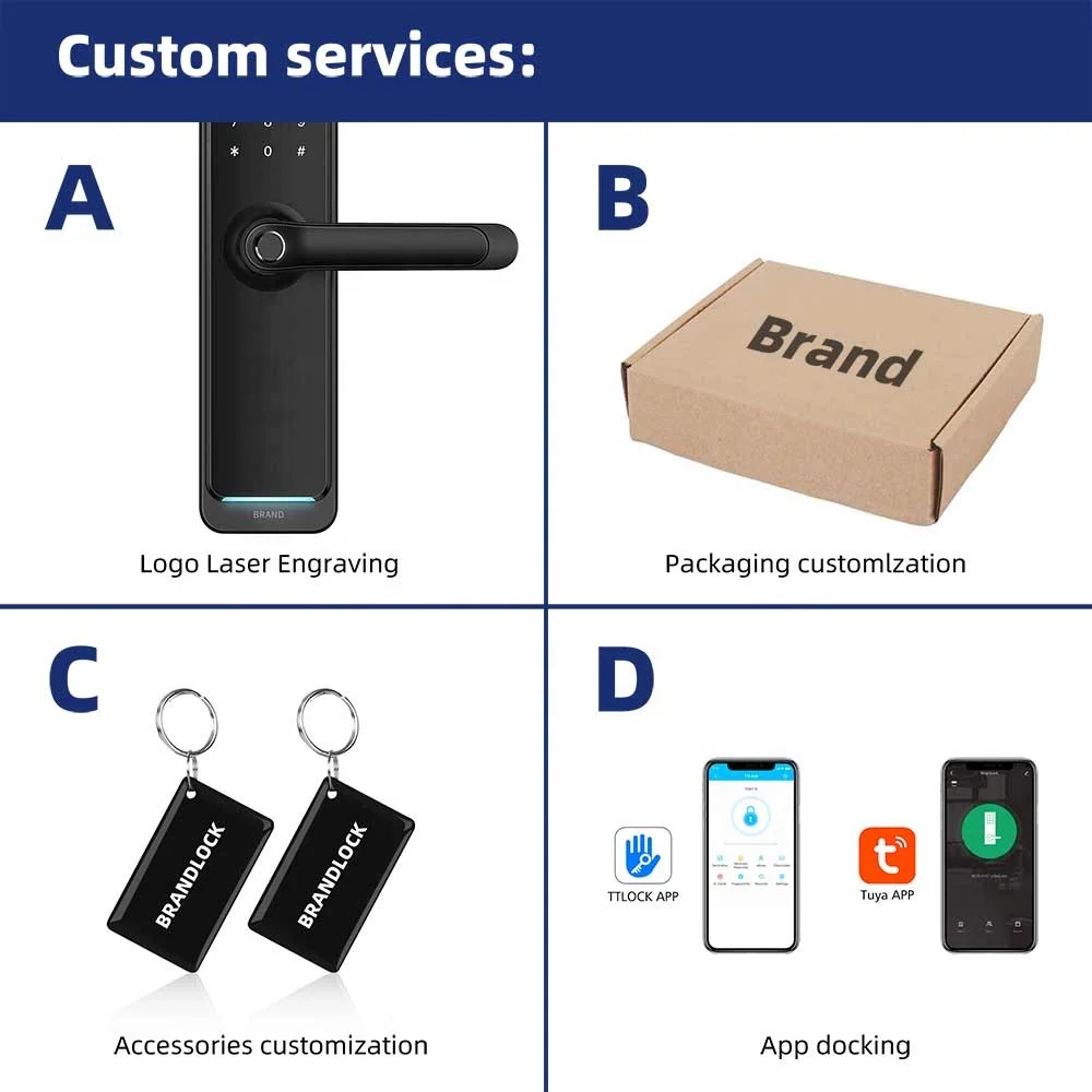 Home Security WIFI BLE APP QR Card Fingerprint Door Lock Digital Lock Intelligent Electric Smart Door Lock
