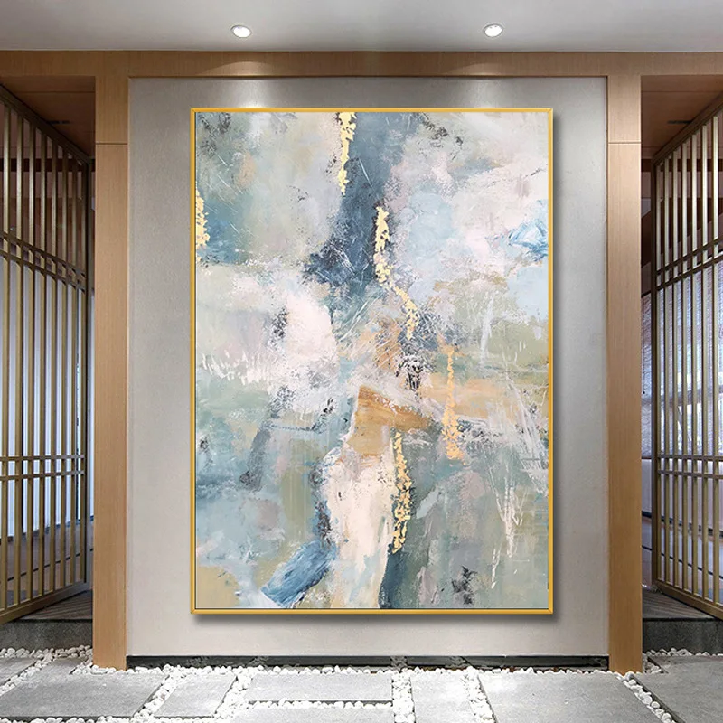 Modern Blue and Gold Abstract Oil Painting Handmade Custom Canvas Wall ...