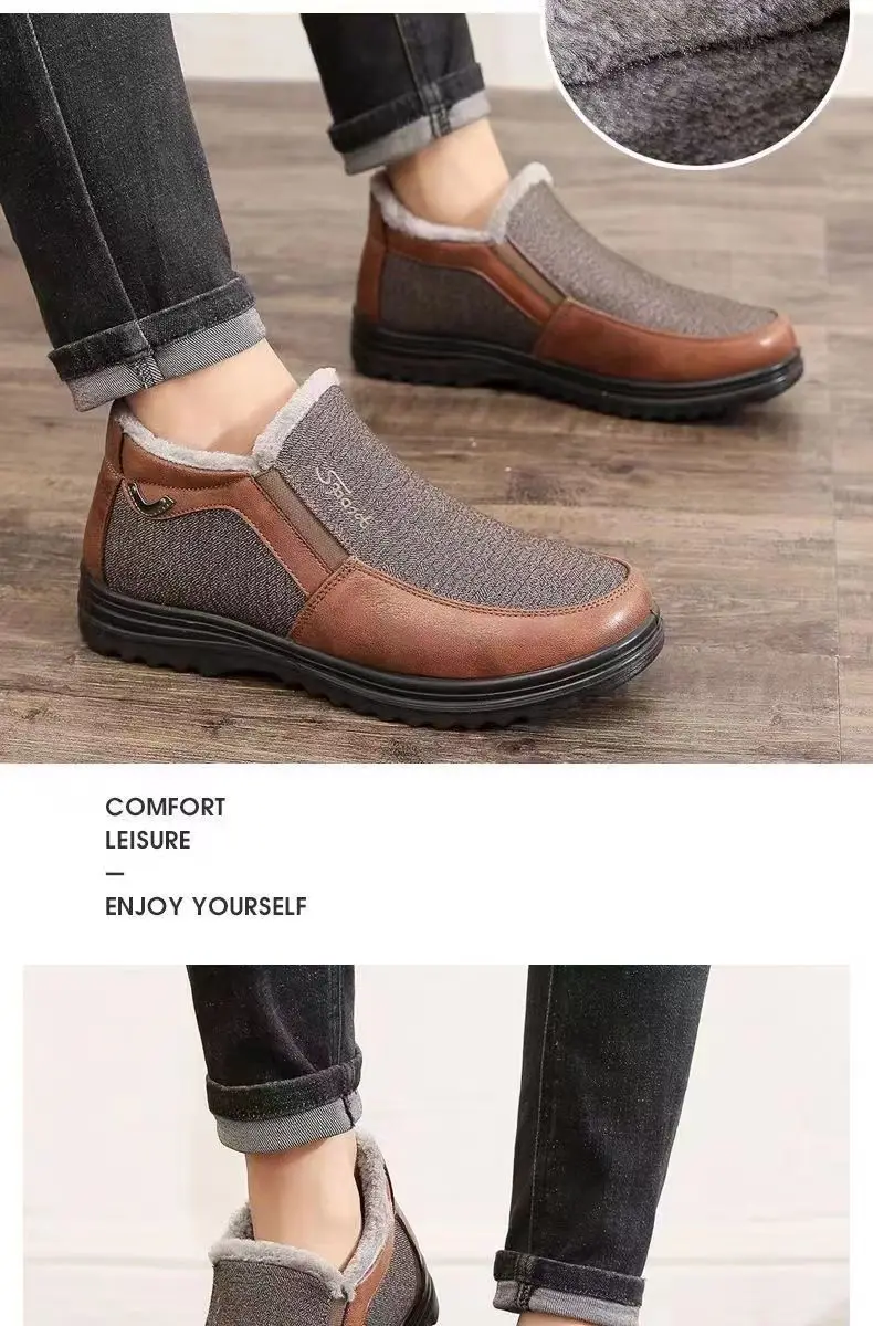 Soft Pu Sole Canvas Upper Extra Size Fur Lining Men's Flat Warm Winter