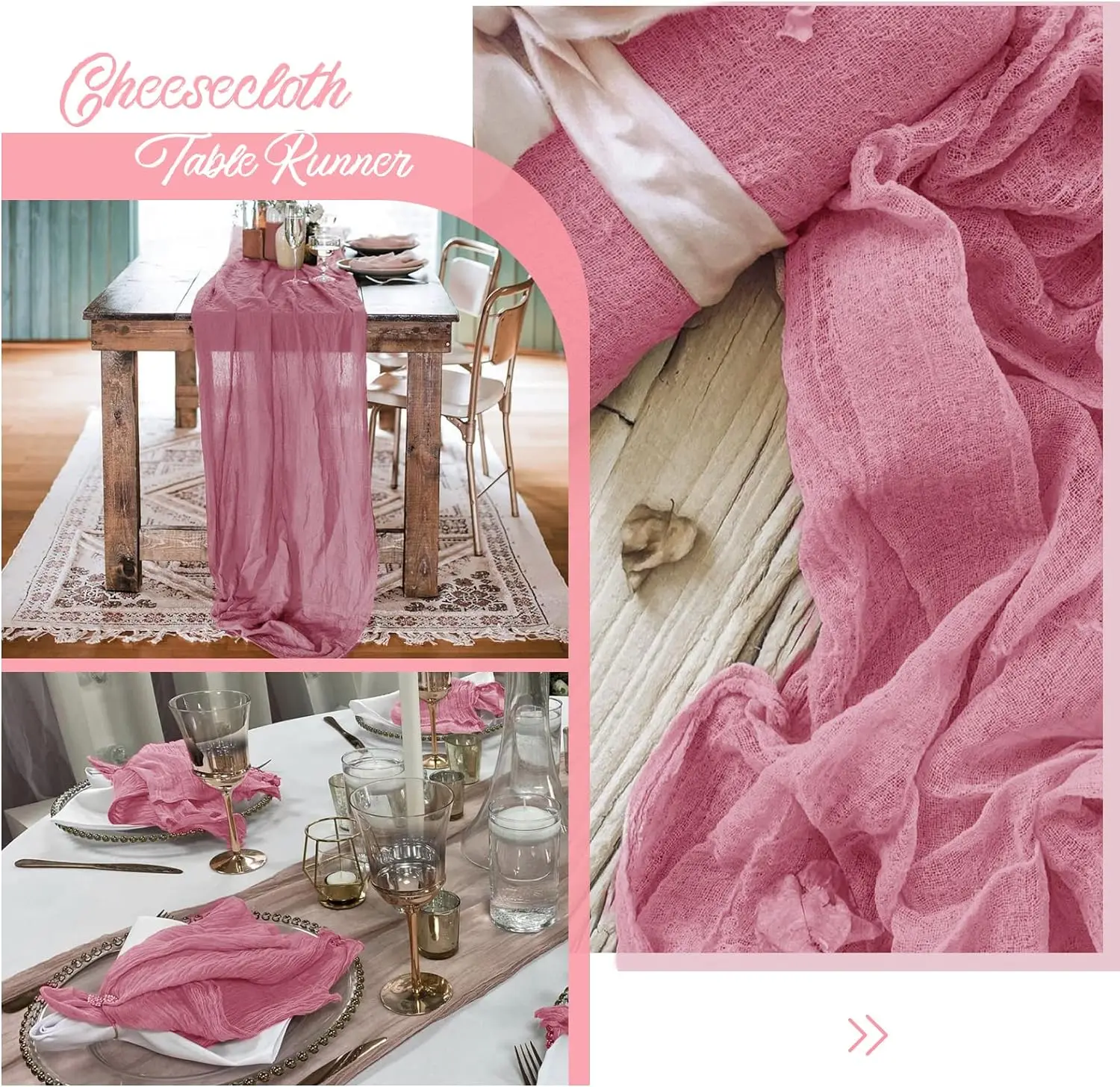 Марлевая настольная дорожка из пыльной розы 10 футов полупрозрачная в стиле бохо или деревенский декор для свадебного стола