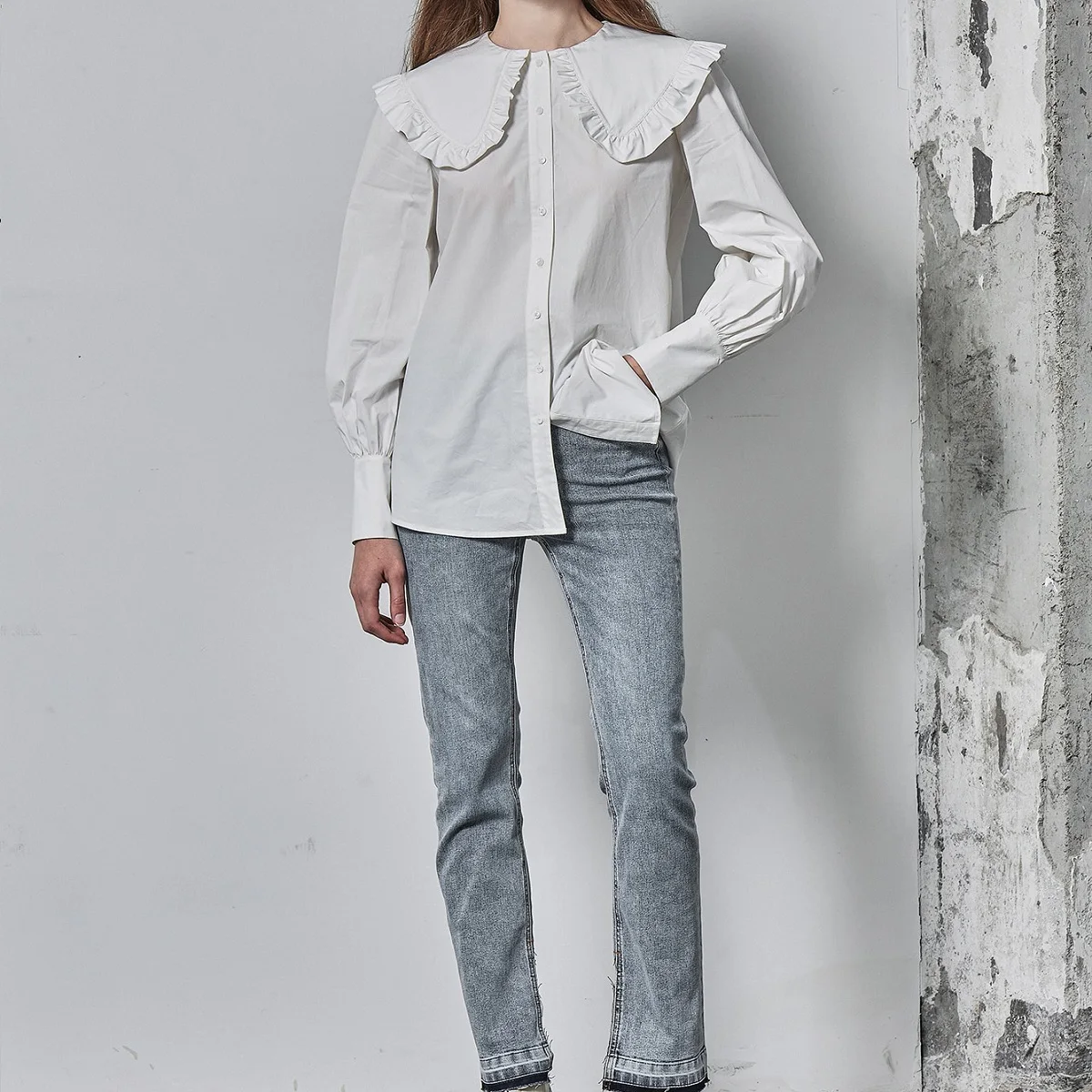 OEM Women's Smart Casual Woven Shirts With a Large Droopy Sailor