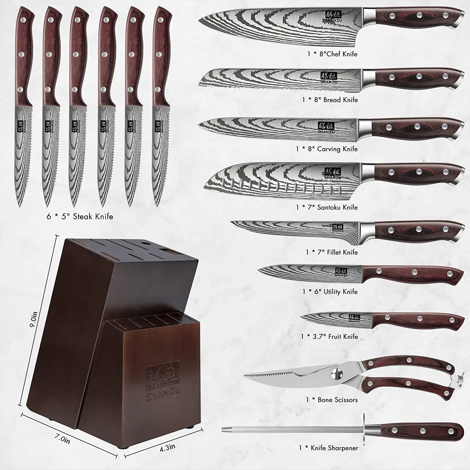  HOSHANHO Kitchen Knife Set with Block, 16-Piece Sharp