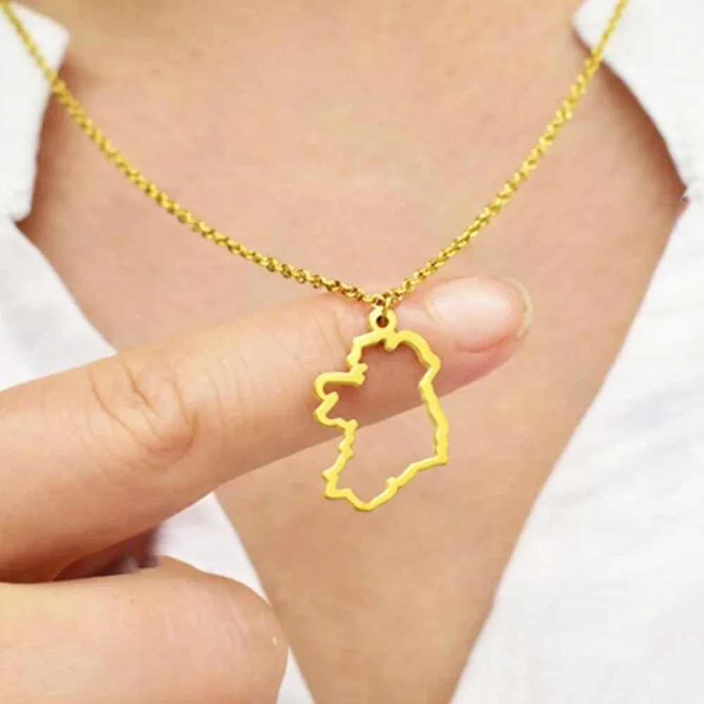 Ireland Map Pendant Necklace – Glossy Geometric Charm Jewelry, Adjustable Chain, Ethnic Sweater Necklace