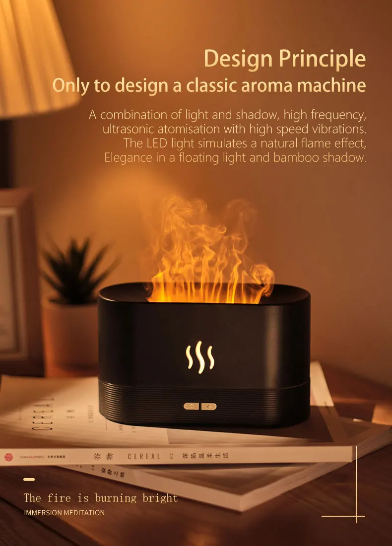 Hot Selling 180ml Air Scent Humidifier Simulation Flame Essential Oil Diffuser Portable LED Night Light Aroma Diffuser for Home