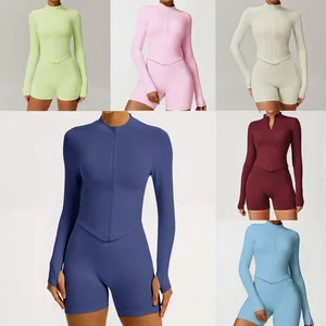 Wholesale Customization 2 Piece Active Wear Set Women Gym Workout Seamless Yoga Sets Long Sleeve Gym Training Clothes Tight