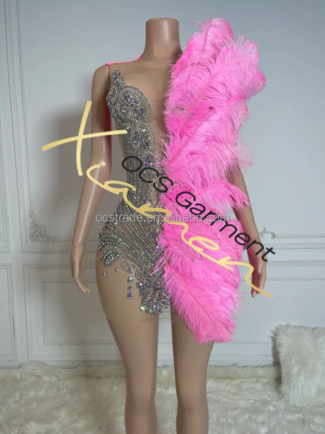 pink rhinestone feather dress Rhinestones Fuchsia Feather Sequin Mermaid Prom Dress