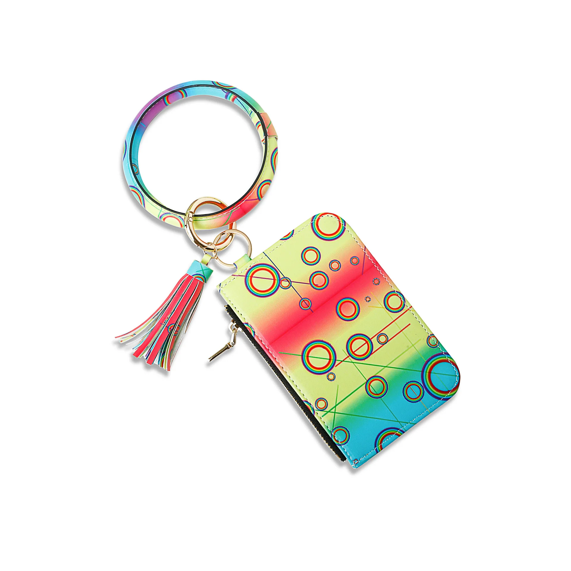 Hot Sale Fashion Bracelet Coin Bag Keychain Custom Women Leather Wallet Pendant Bracelet Key Ring Wholesale