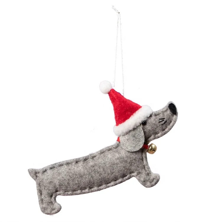 Hanging on Xmas Tree Santa Hat Bell Collar Sausage Felt Wholesale Dog Christmas Ornaments