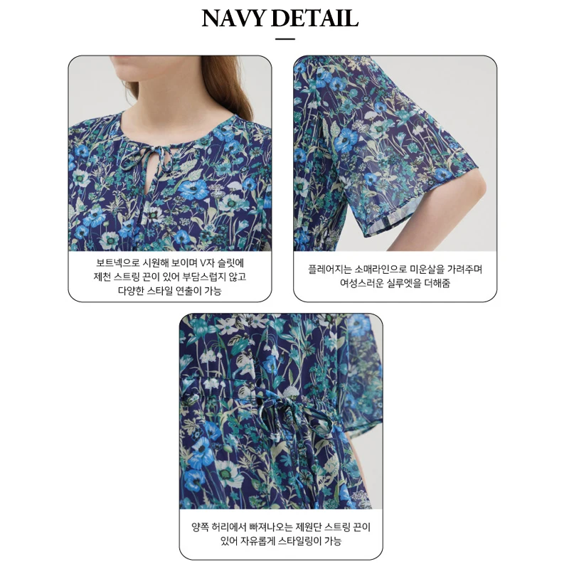 Designed In Korea IntheK NNF Summer Flower Chiffon Dress 2 Styles Casual Beach Vacation Lightweight Women Midi Floral Dress