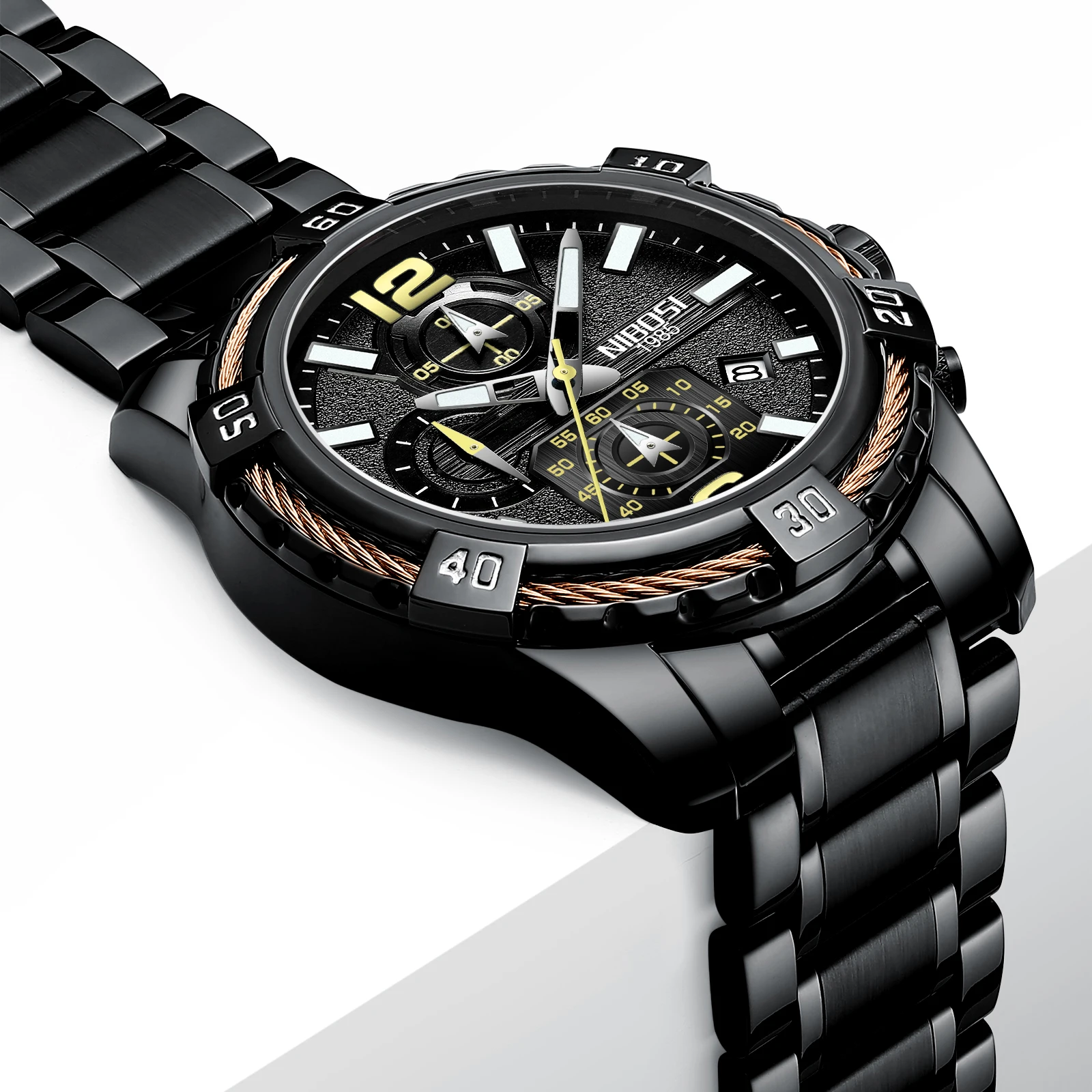 Nibosi 2335 New Men Brand Quartz Wristwatch Waterproof Stainless Steel Sports Luminous Calendar Luxury Wrist Watch for Men Reloj