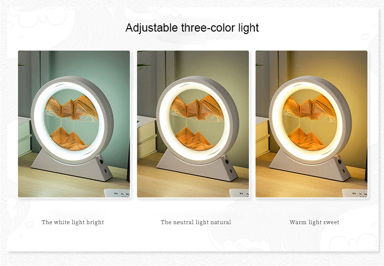 Creative Quicksand Painting Hourglass Relaese Stress and Anxiety Indoor Desktop 3D Sand Painting Dynamic Sand Painting LED Lamp