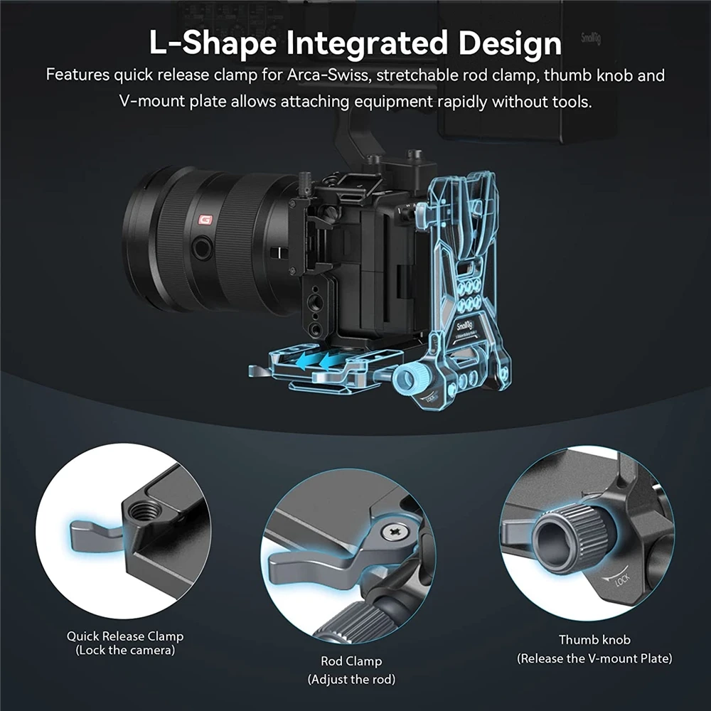 SmallRig Vマウントバッテリープレート、Arca-Swiss L字型用クイック